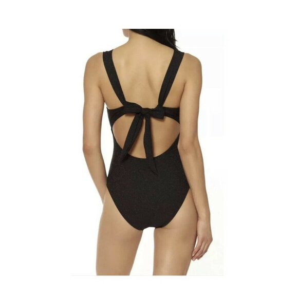 Jessica Simpson V Neck One Piece Tie Back Swimsuit Black Copper Metallic SZ M - Picture 7 of 7